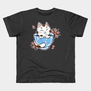 japanese tea cat tattoo Kids T-Shirt